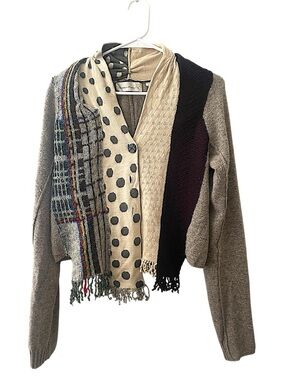 Women’s Patchwork Mixed-Knit Cardigan Sweater in Taupe